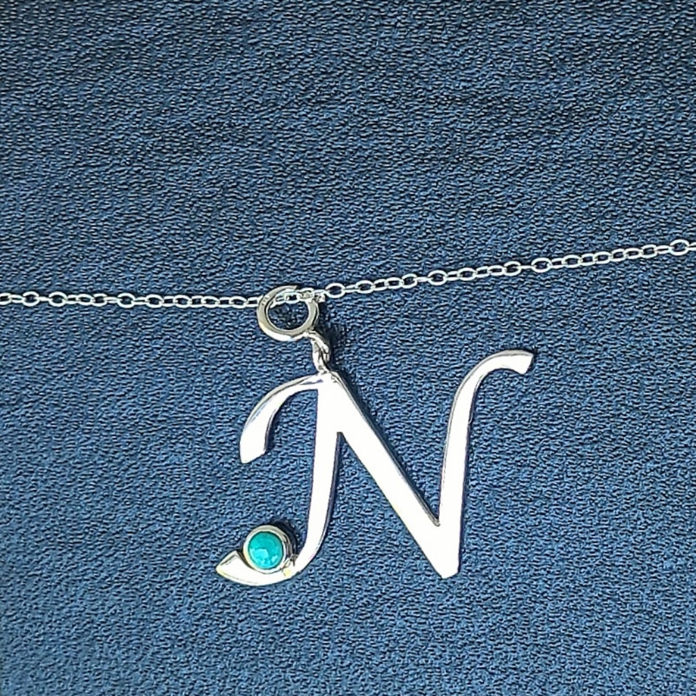 Sally C Sterling Silver Turquoise Monogram N Pendant Necklace NIB